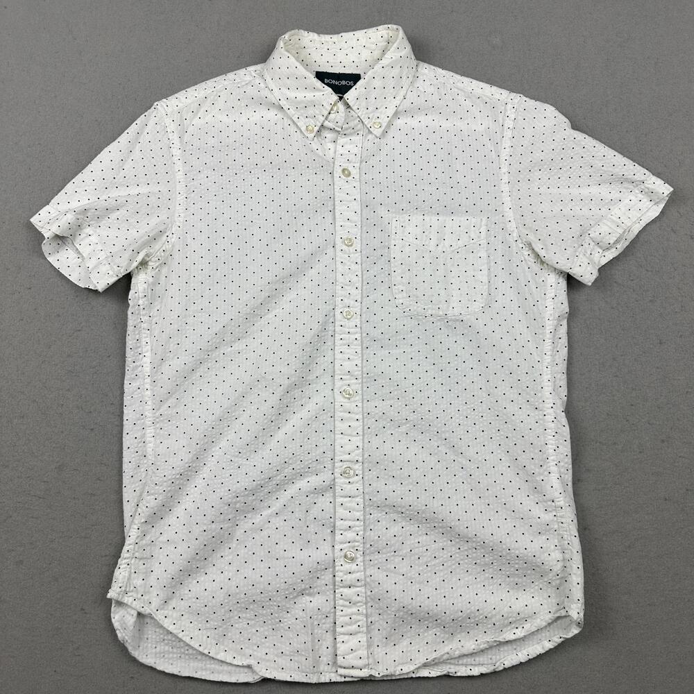Bonobos Shirt Men Medium White Polka Dot Short Sleeve Button Up Cotton Casual M